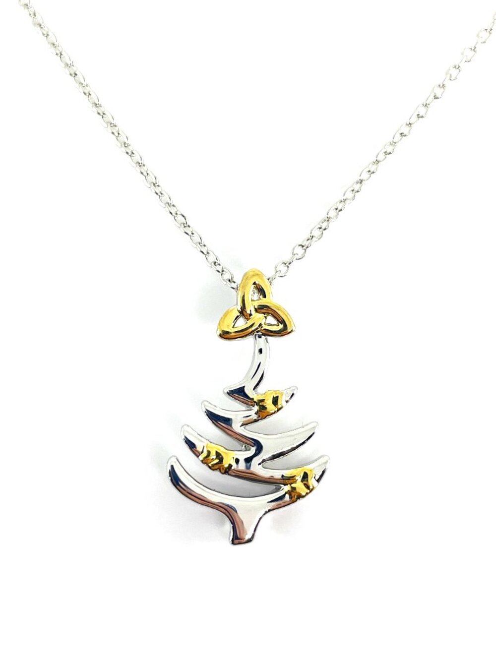 Celtic Christmas Tree Trinity Knot Star Pendant Necklace, Two-Tone, 18"